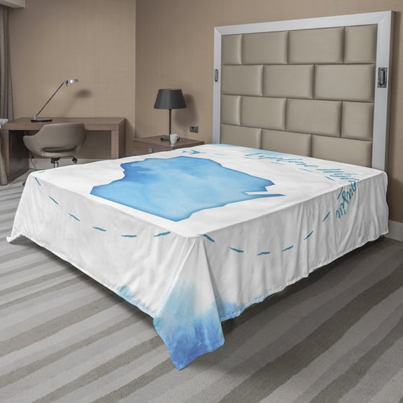 Ambesonne Travel Flat Sheet, Explore Wisconsin Map Design, California King, Sky Blue Coconut