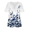 thumbnail image 3 of Gvmfive Women Short Sleeve Lace Splicing Tunic Tops V Neck Printed Casual Blouse, 3 of 4