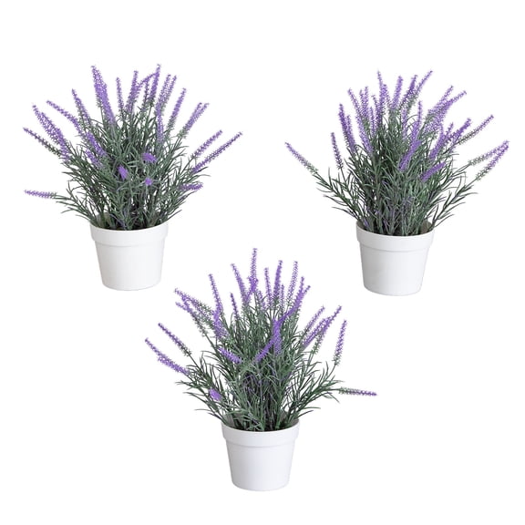 11in. Artificial Lavender Plant in White Pot - Set of 3