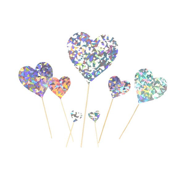 7pcs/set Cake Topper Heart Shape decor cake Wedding Birthday Cake Simple Design Paper Top Flag Decoration, Silver