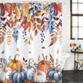 thumbnail image 2 of Fall Eucalyptus Pumpkins Shower Curtain, Waterproof Shower Curtains for Bathroom, Thanksgiving Blue Autumn Leaves Washable Fabric Bathtub Curtain Set Bath Decor with 12 Hooks 48"x72", 2 of 8