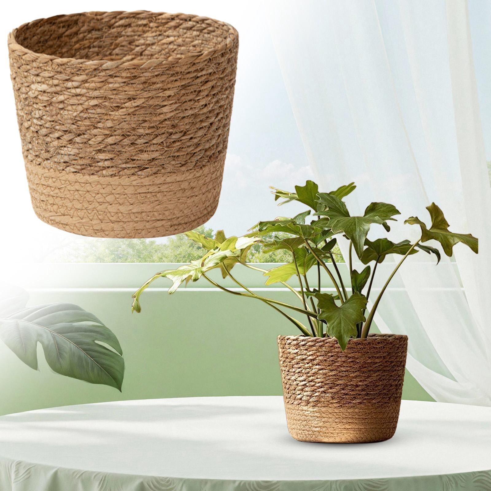 ZLBDYG Woven Rice Straw Flower Pot Basket with Garden Container Design, Wicker Rattan Vase and Sundries Organizer for Indoor Outdoor Plant Display with Natural Layered Construction