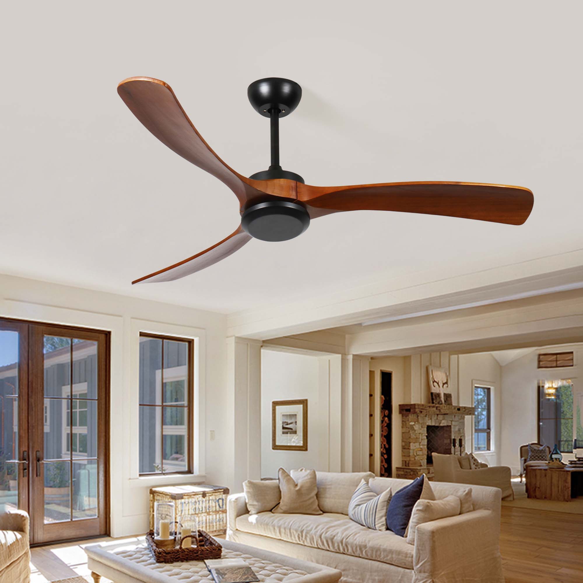 Miniyam 72 inch Wood Ceiling Fan No light with Remote Control, Low Profile Ceiling Fan without Light, Noiseless Reversible DC Motor with Timer