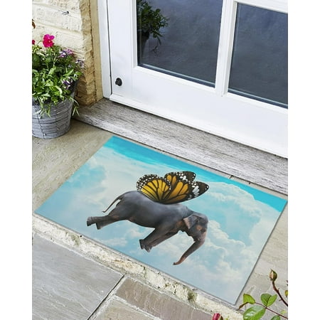 

Indoor Outdoor Mats Funny Butterfly Elephant Flying in The Blue Sky Door Mat Non-Slip Absorbent Resist Dirt Entrance Mat Washable Welcome Mats for Entryway Low-Profile Floor Mats
