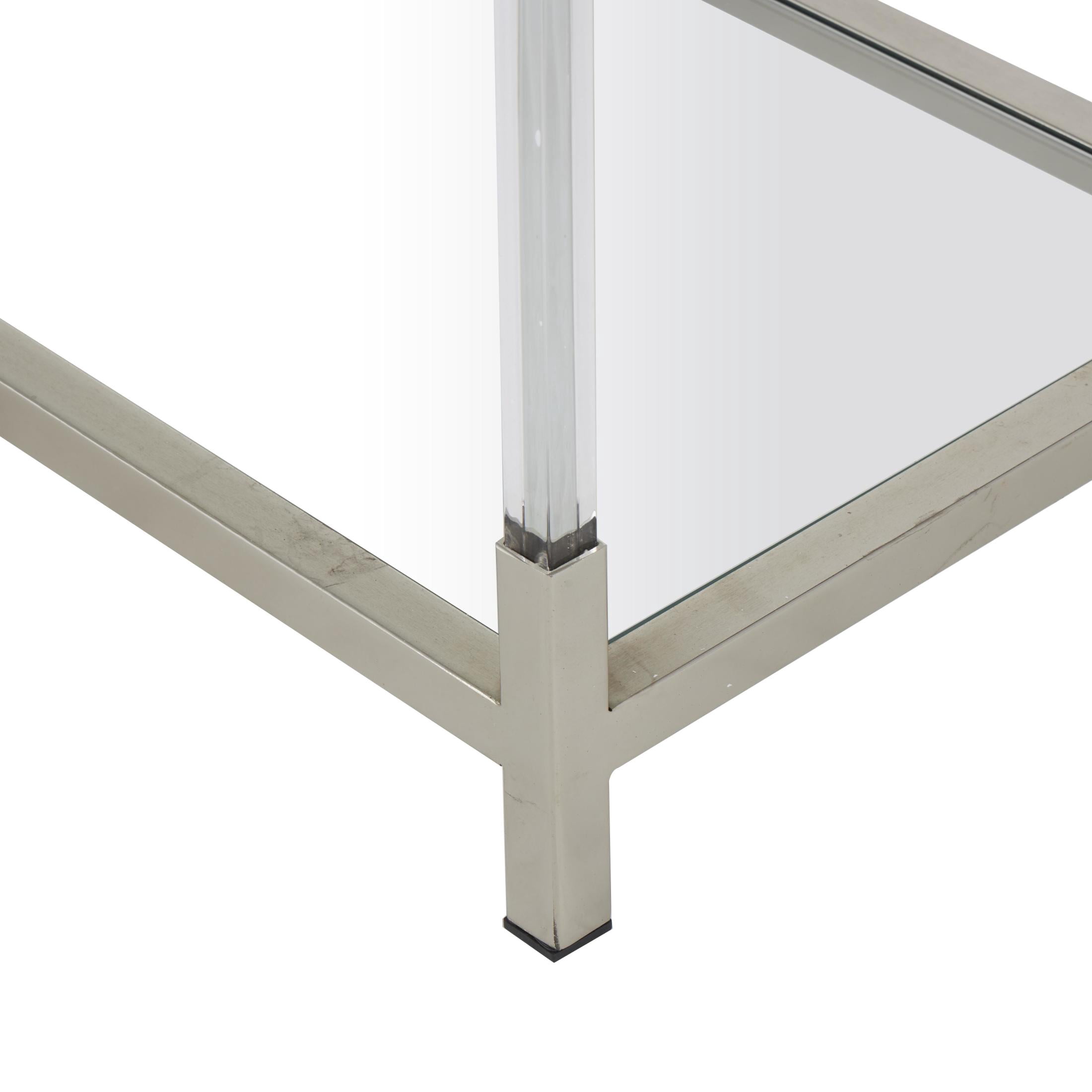 DecMode 38" x 69" Silver Metal Rectangular 4-Tier Shelving Unit with Clear Glass Top and Acrylic Legs, 1-Piece