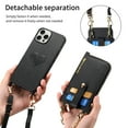 thumbnail image 6 of Wallet Case for iPhone 12 Pro / iPhone 12 6.1" with Detachable Card Holder, PU Leather Shoulder Strap Chain Crossbody Cover, Heart Pattern Zipper Purse Case with Lanyard for iPhone 12 Pro, Black, 6 of 11