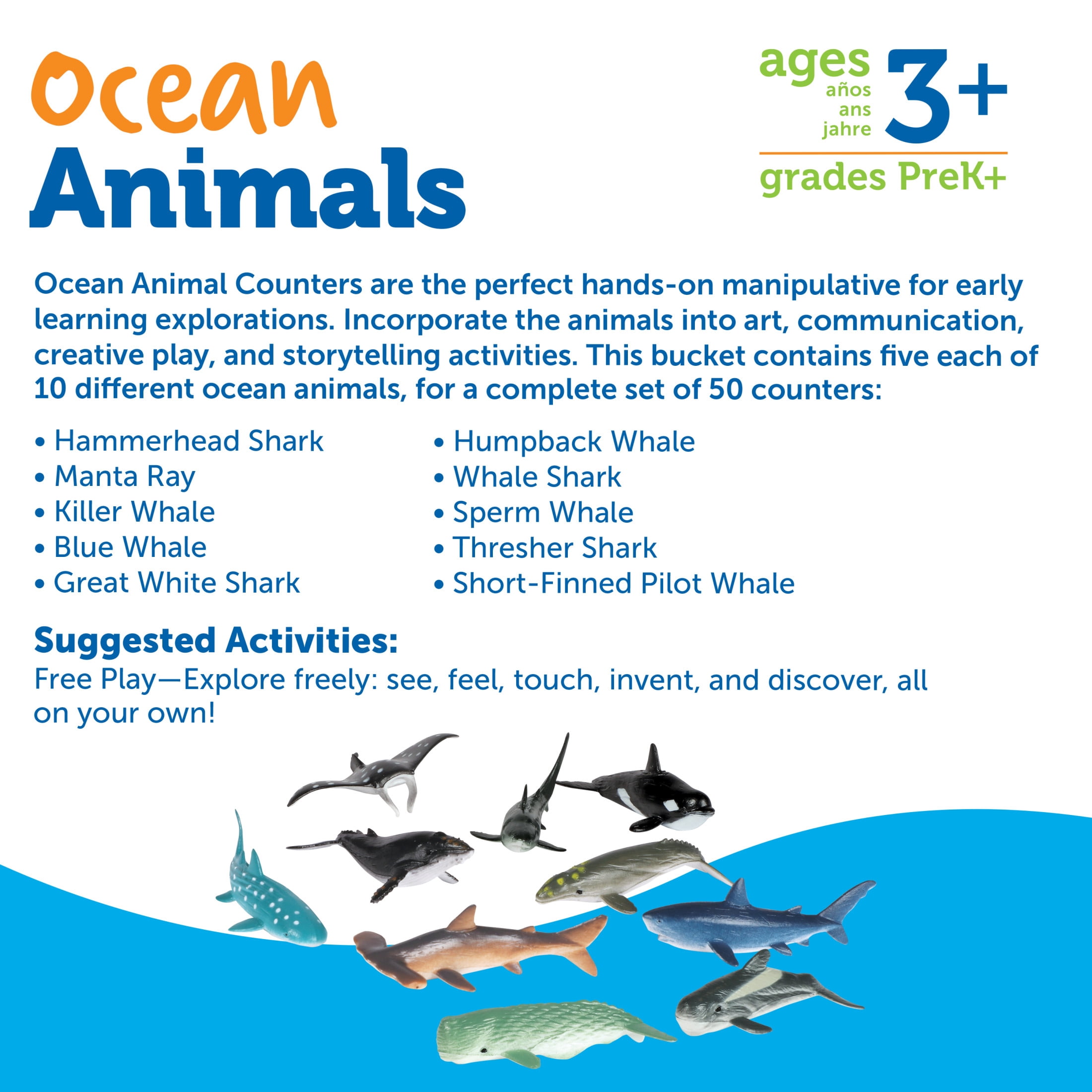 Learning Resources Ocean Animals, Counters, Imaginative Play, Set of 50 Different Ocean Animals, 50 Pieces, Ages 3+
