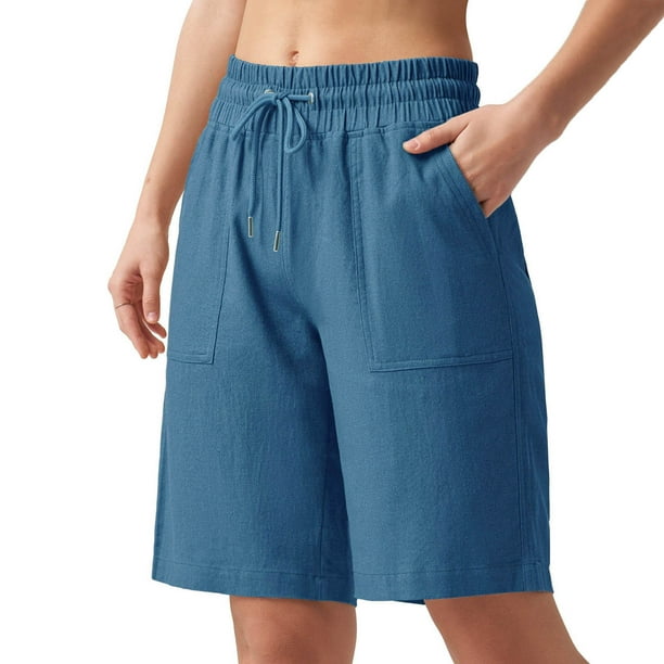 Pantalones Elásticos de la Cintura para las Mujeres de la Moda de Verano Sólido Medio Pantalones Cortos, Poliéster Casual