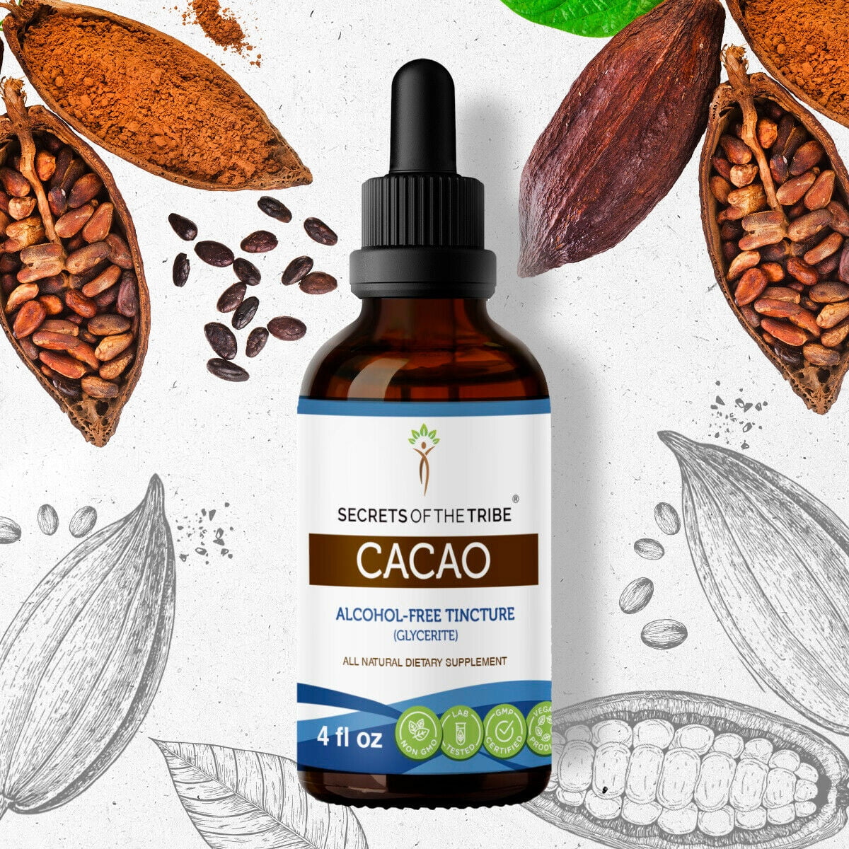 Cacao Tincture AlcoholFREE Extract, Organic Cacao (Theobroma cacao