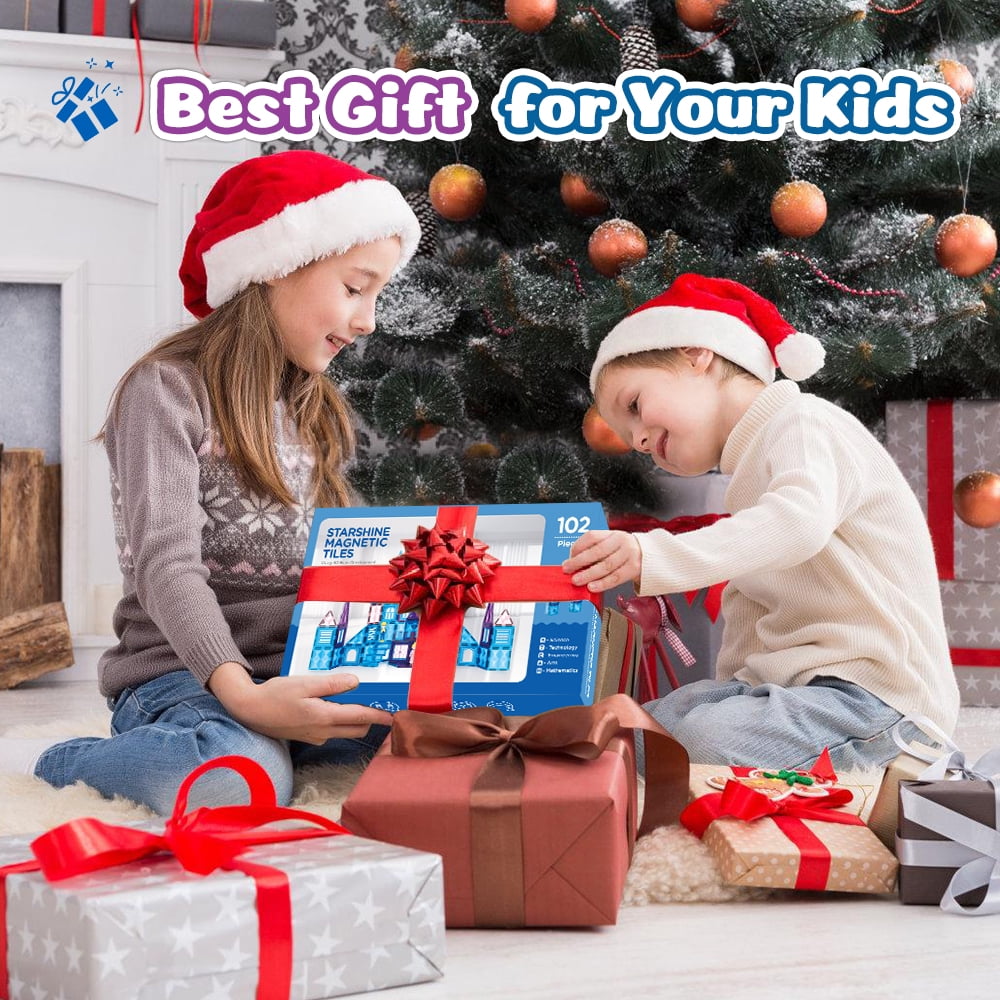 FunMagic 102pcs Magnetic Tiles - 3D Diamond Building Blocks for Pretend Play, Magnetic Toys Birthday Gifts for Your Kids