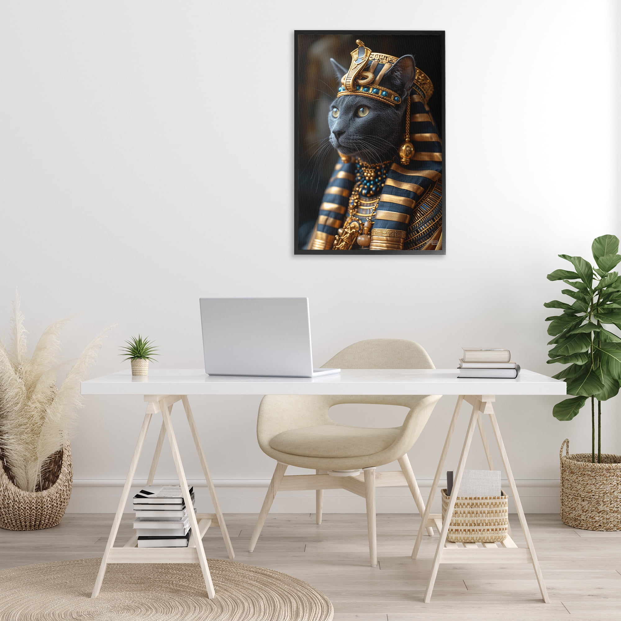 Stupell Industries Egyptian Pharaoh Cat Novelty Painting Black Framed Art Print Wall Art, 20 x 30