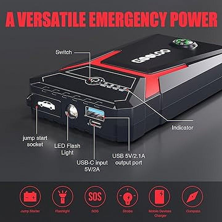 GOOLOO GE1200 Jump Starter, 1200A Peak Car Starter, 18000mAh Portable Power  Pack, 12V Auto Battery Booster, LED Light 