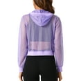 thumbnail image 3 of INSPIRE CHIC Ribbed Cuffs Jacket for Women Hoodie Mesh Bomber Jacket XS Light Purple, 3 of 6