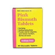 Qualitest Pink Bismuth Chewable Tablets Fast Acting for Stomach Discomfort 30 Ct