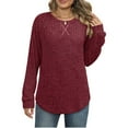 thumbnail image 2 of Lmnyox Crew Neck Long Sleeve Shirts Women's Casual Loose Ribbed Pullover Tee Fall Winter Fashion Basic Work Tops, 2 of 5