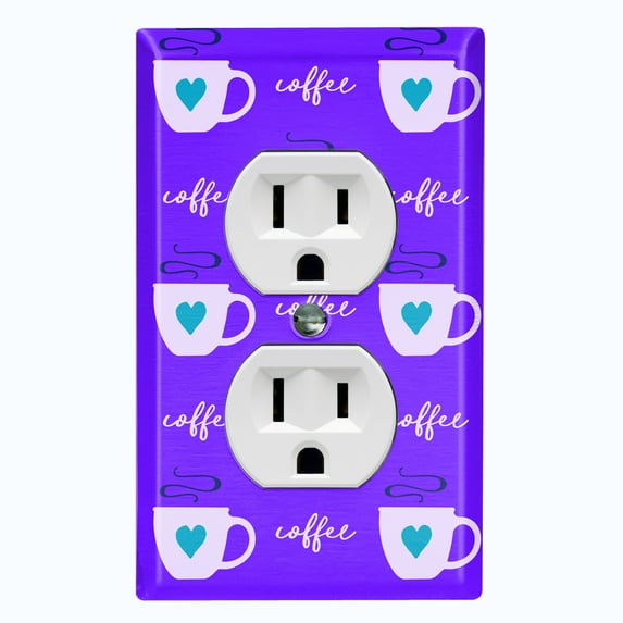 Metal Light Switch Wall Plate Outlet Cover (Coffee Espresso Mocha Cup Green Heart Purple - Single Duplex)