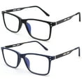 thumbnail image 2 of 2 Pairs - Blue Ray Blocking Lens Light Weight Rectangular Medium Size Frame Metal Spring Temple Computer Reading Glasses for Men for Men, Reading Glasses +2.50 With Hard Case, 2 of 3