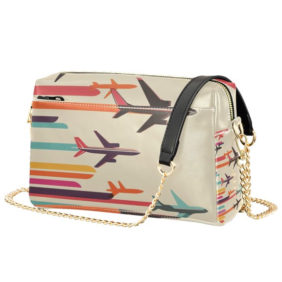 FORMRS Women Crossbody Purse with Chain Strap Vegan Leather Shoulder Handbag, Flying Planes