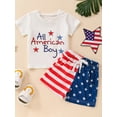 thumbnail image 4 of Aojekbee Kids Boys Shorts Set, Short Sleeve Letters Print T-shirt with Stars Stripes Shorts for Independence Day, 4 of 10
