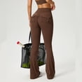 thumbnail image 4 of Sevpuikl Women's Flared Yoga Leggings High Waist Butt Lifting Tummy Control for Gym Pilates Workout Bootcut Pants Solid Color(Brown,S), 4 of 6
