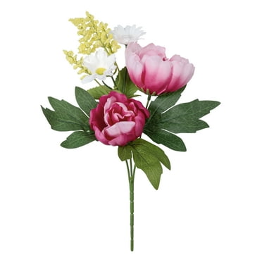 12-inch Artificial Silk Pink & White Peony Mixed Cemetery Pick, for Indoor/Outdoor Use, by Mainstays