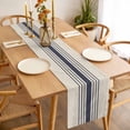 thumbnail image 3 of Midnight Blue Striped Table Runner - 90 Inch Long, Kitchen Dining Table Runner Dresser Scarves, Beige Geometric Modern Art Farmhouse Decor for Coffee Tables Wedding Party Banquet, 3 of 8