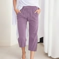 thumbnail image 2 of TOWED22 Womens Summer Capri Pants High Waist Casual Lounge Pants Adjustable Tie Business Casual Pants（Purple,M）, 2 of 5