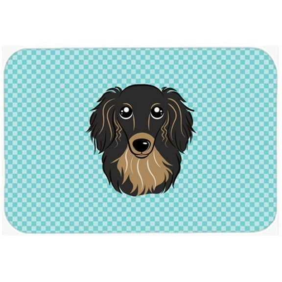 Checkerboard Blue Longhair Black And Tan Dachshund Mouse Pad, Hot Pad Or Trivet, 7.75 x 9.25 In.