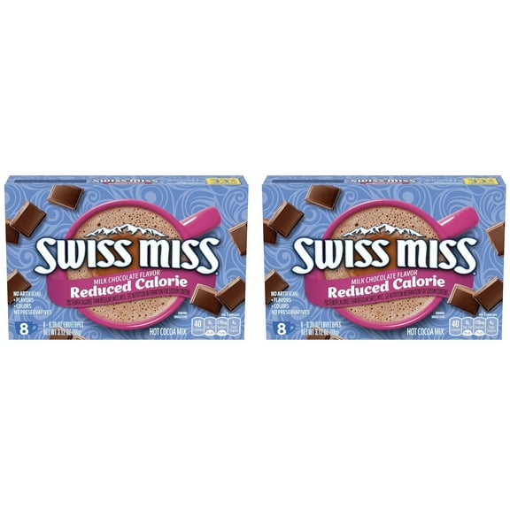 Swiss Miss Milk Chocolate Flavor Reduced Calorie Hot Cocoa Mix, Pack of 2, (16) 0.39 Ounce Envelopes