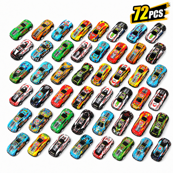 Toy Car Party Favors, 72 Pieces Pull Back Cars Bulk, Mini Racing Cars for Kids, Birthday Gifts, Goodie Bags, Classroom Prizes, School Rewards, Party Bag Fillers, Halloween Favors