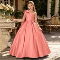 thumbnail image 5 of Zpanxa Girls Dresses, Kid's Bow Party Dress Solid Sleeveless Casual Dresses Watermelon Red 3 Years, 5 of 6