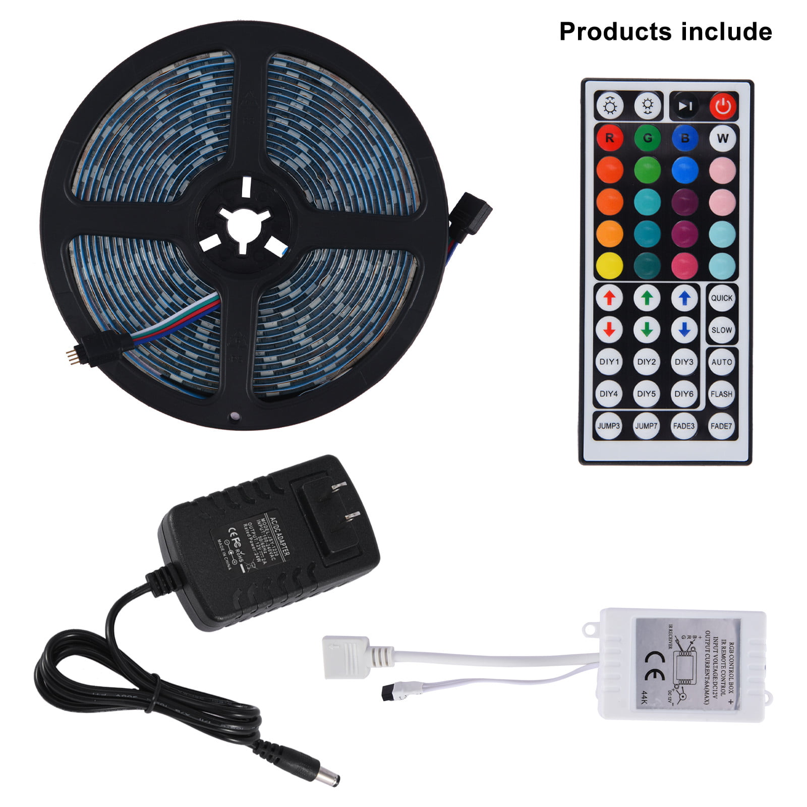 5M SMD 5050 IP65 Waterproof LED Strip+44 Key IR Remote+6A Adapter+DC Connector 