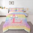 thumbnail image 3 of Homewish Initial L Letter Full Size Comforter Sets for Girls, Dreamy Galaxy Stars Rainbow Bedding Comforter Set, Cute Princess Style Reversible Bedding Sets, Luxury Bedroom Decor, 3-Piece, 3 of 8