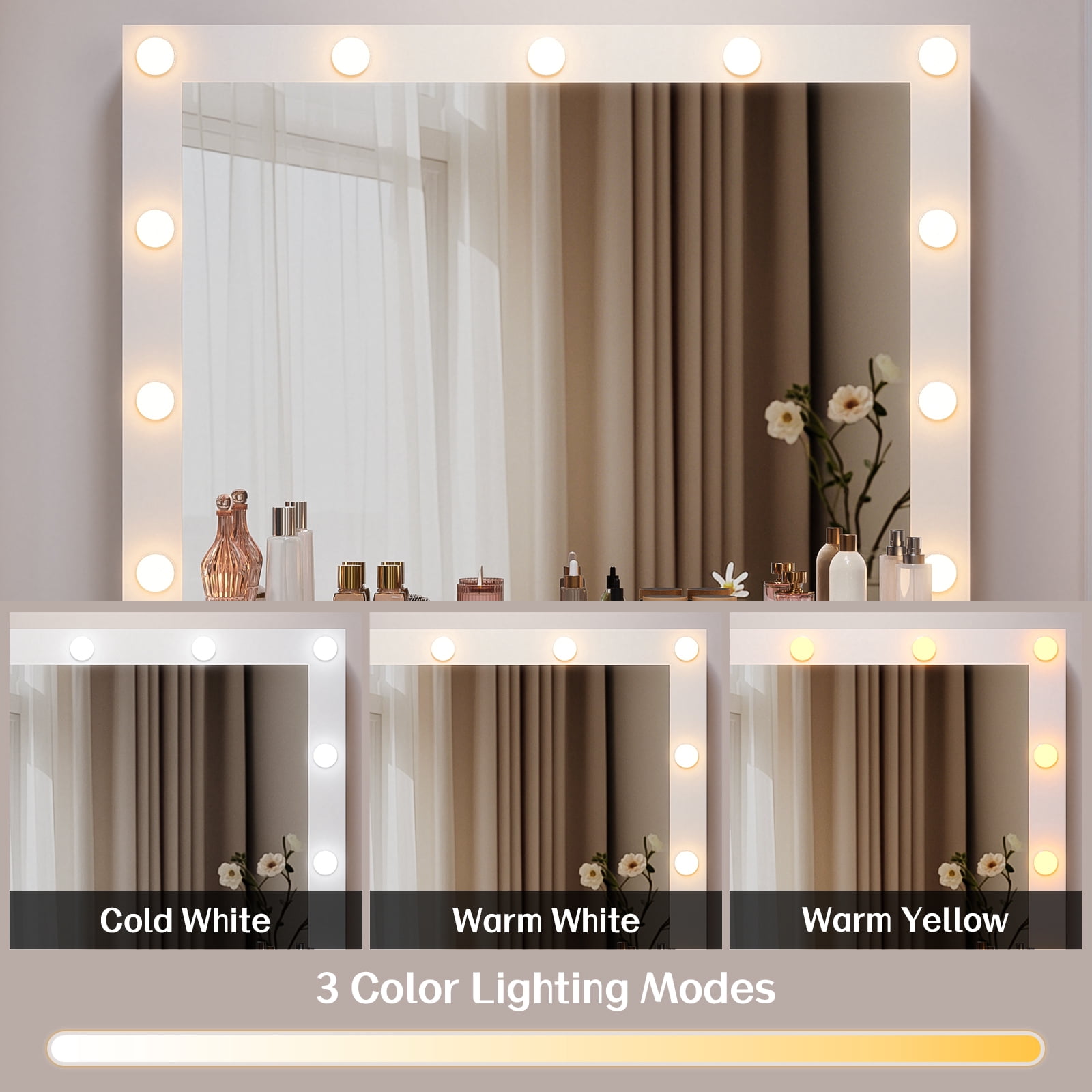 Bexfil Makeup Vanity Desk with Mirror and Power Outlet, White Vanity Desk Set with 3 Color Light Options Adjustable Brightness, Big Vanity with 2 Drawers, 1 Storage Cabinets