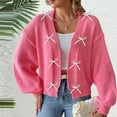 thumbnail image 4 of Hxshgdsn Cropped Knit Cardigan Sweaters For Women With Bow Tie Open Front Bell Sleeves Trendy Fall Outfits Hot Pink Xl, 4 of 7