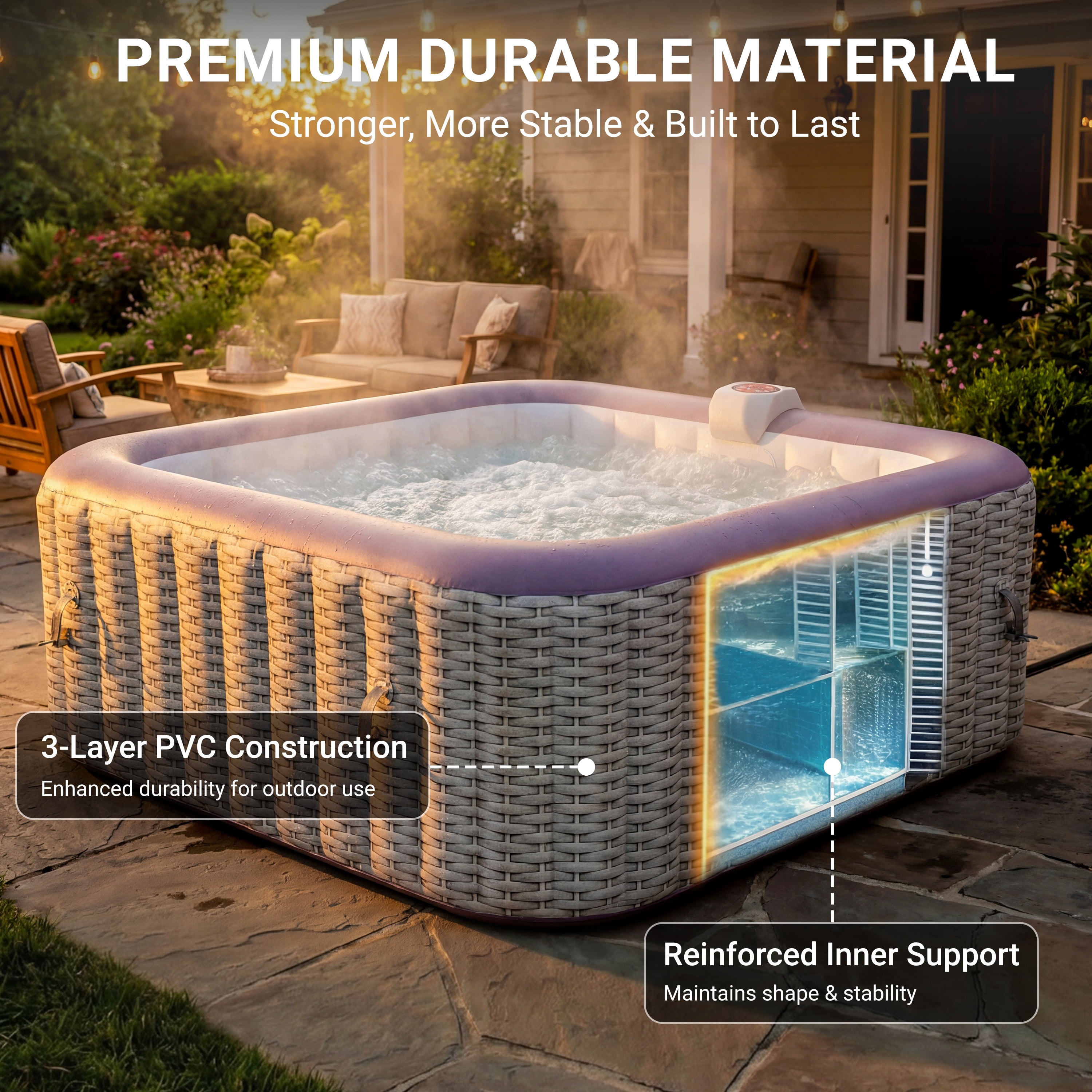 Segmart Inflatable Hot Tub for 4-6 People, Portable Outdoor Spa w/Built-in Pump, Home Spa Tub w/ 130 Bubble Jets, Heating & Filtration System, Includes Cover, Ground Mat & 2 Cup Holders
