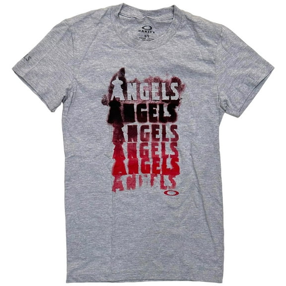 Oakley X Los Angeles Anaheim Angels Women's Spray Paint Baseball MLB Tee T-Shirt (X-Small, Heather Grey)