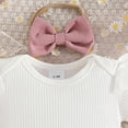 thumbnail image 5 of HCNTES Toddler Baby Girl Outfits Short Sleeve Ribbed T-Shirt Bow Overall Dresses Suspender Skirt Set Birthday Girl Outfit, 5 of 6