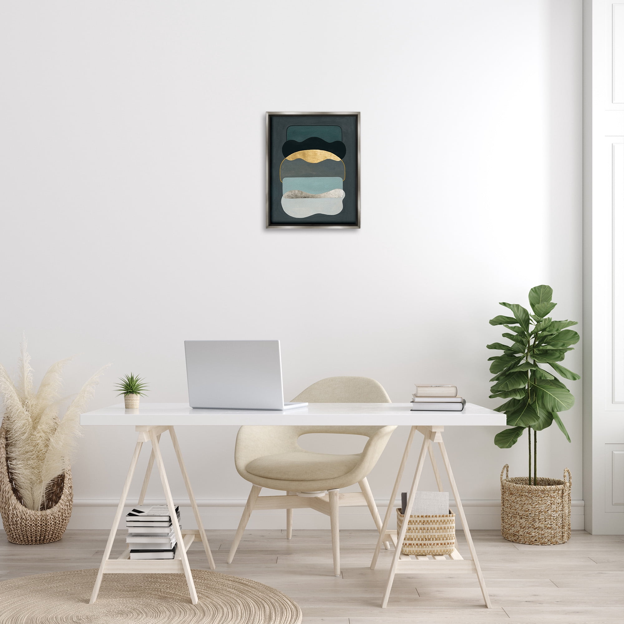 Stupell Industries Dark Layered Shapes Abstract Painting Gray Floater Framed Canvas Art Print Wall Art, 17 x 21
