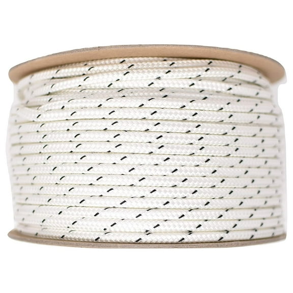 1/4 Inch Double Braid Polyester Rope - 200 ft White/Black - Marine Rope for Halyards, Sail Rigging, Flagpole, Winch Line - Made in USA