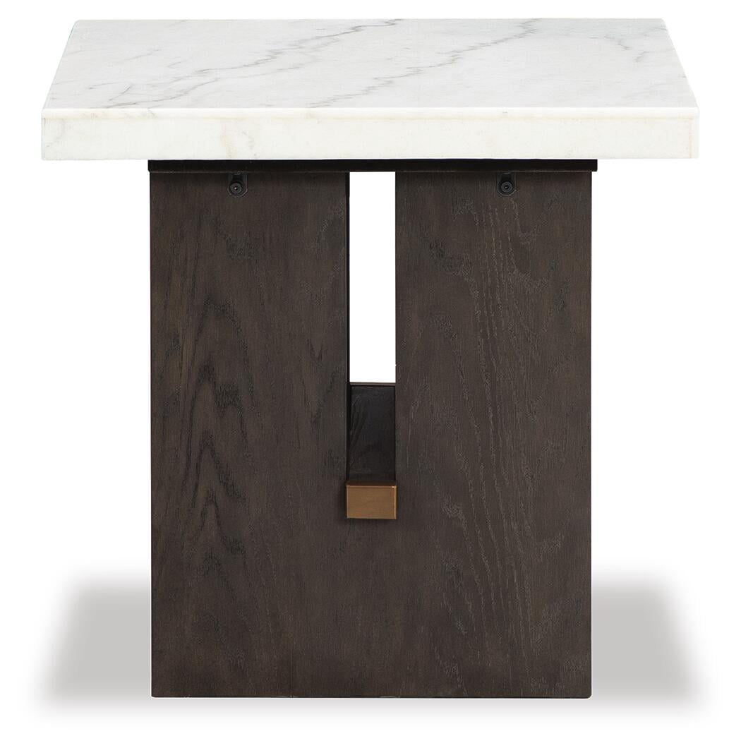 Signature Design by Ashley Burkhaus Traditional End Table with Marble Tabletop, Dark Brown & White