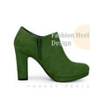 thumbnail image 3 of BLISSFUL STEP Round Toe Platform Block Heels Ankle Booties for Women Emerald Green 6, 3 of 6