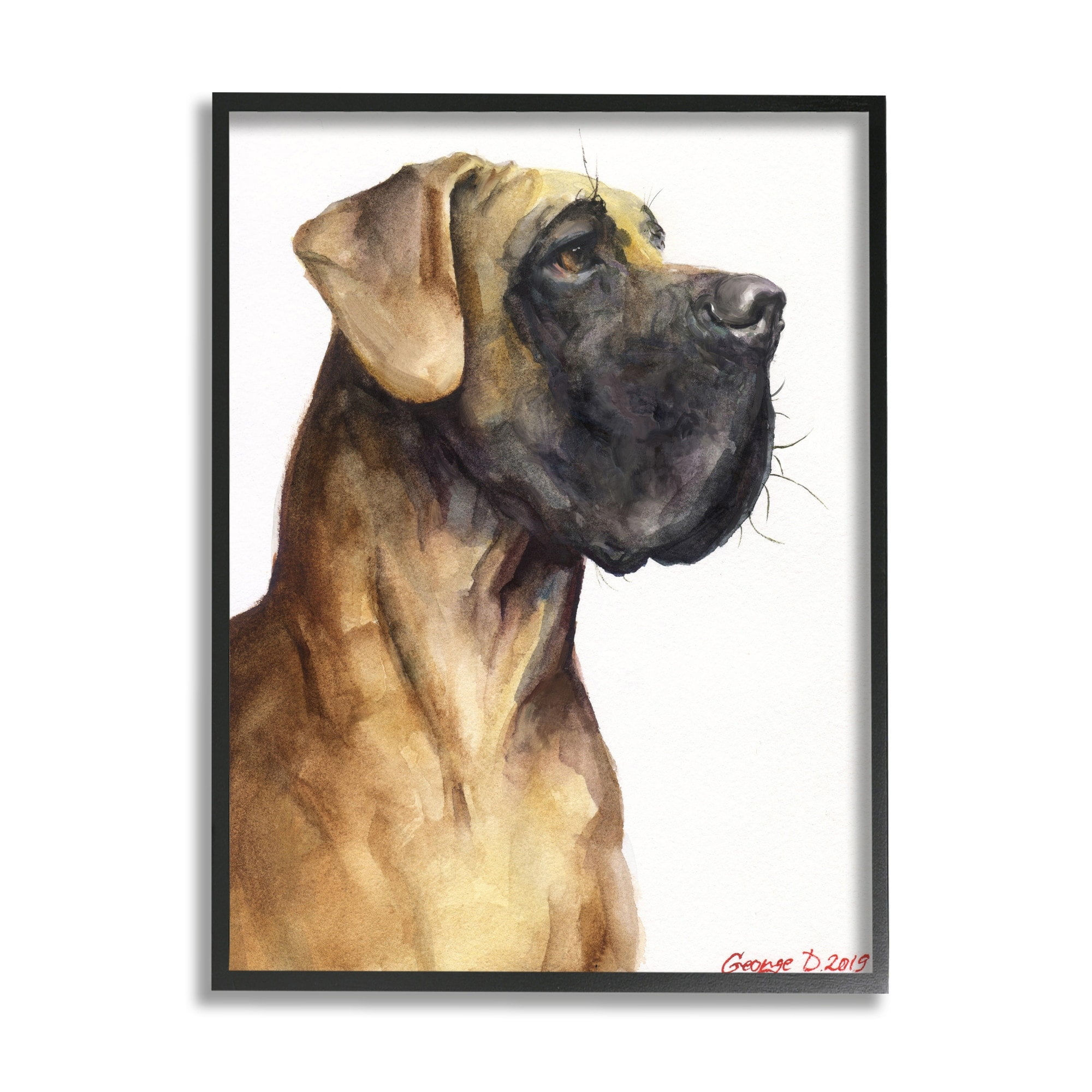 Stupell Industries Great Dane Pet Dog Portrait Strong Pose Animals & Insects Painting Black Framed Art Print Wall Art, 11 x 14