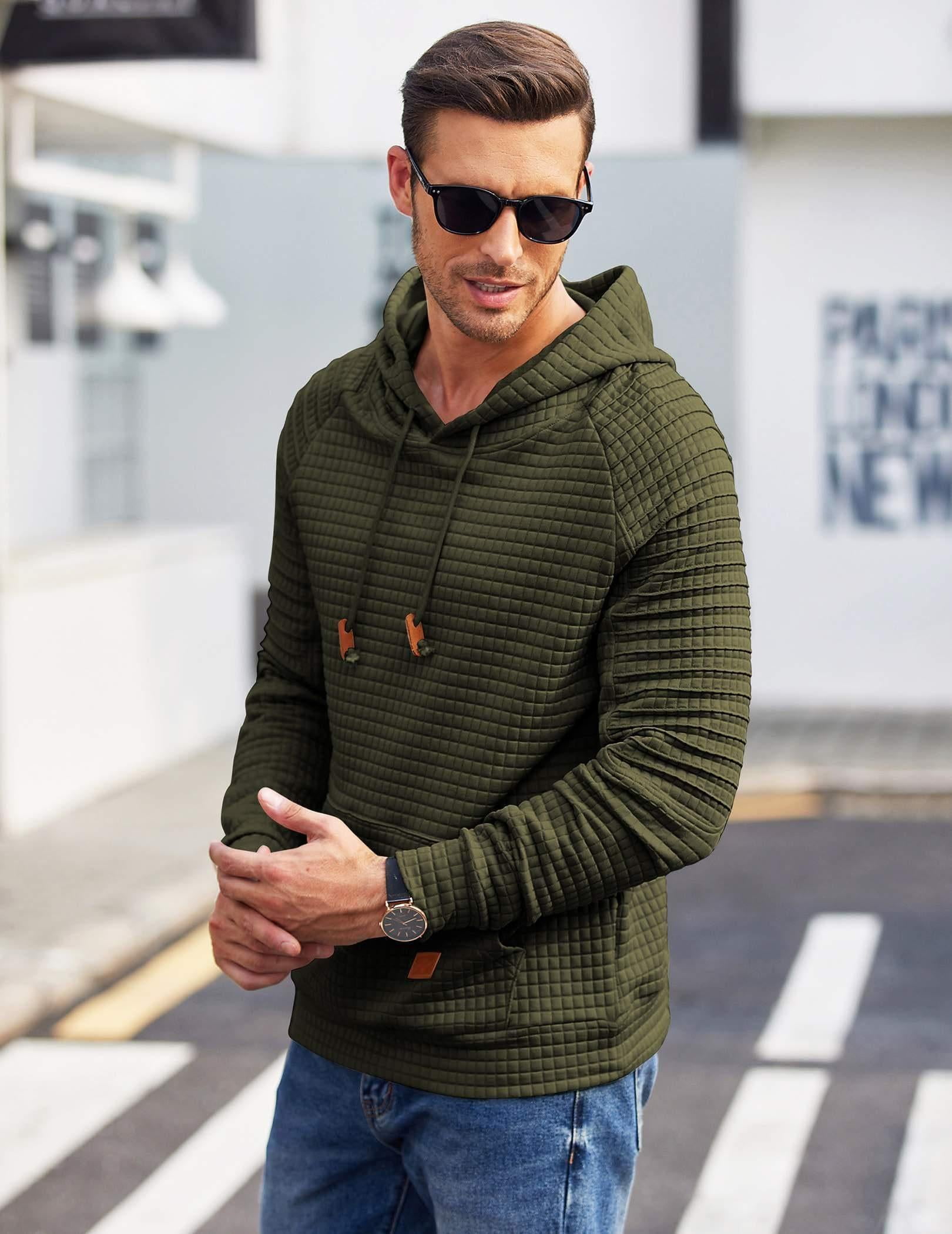 COOFANDY Men's Knit Hoodie Pullover Regular Fit Long Sleeve Drawstring Hooded Sweatshirt with Kanga Pocket