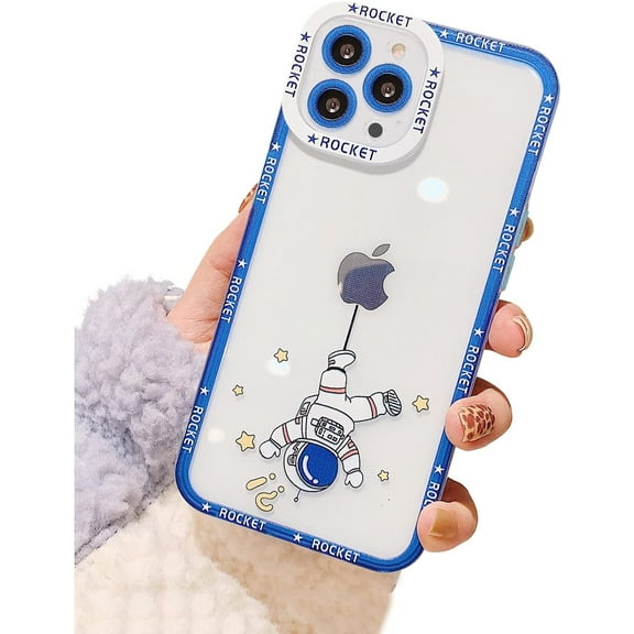 Compatible with iPhone 14 Pro Max Astronaut Case Women Girls Cute Clear Case Camera Lens Full Protection Soft Silicone Shockproof Case for iPhone 14 Pro Max 5g 6.7 inch (Blue a)