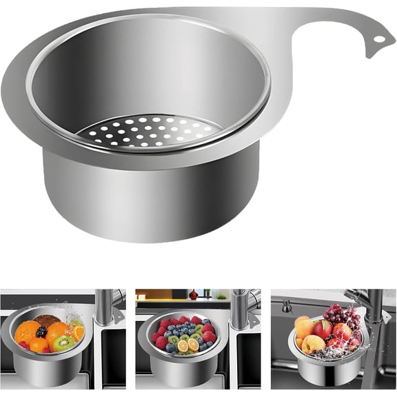Stainless Steel Swan Sink Strainer Basket Kitchen, Multi-Functional Corner Drain Filter Basket with Hook, Food Waste Catcher for Sink Organizing