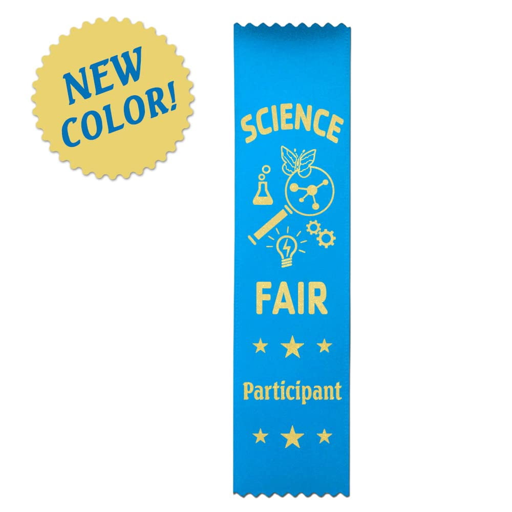 RibbonsNow Science Fair Participant Ribbons - 100 Bright Blue Bookmark Style Ribbons