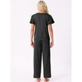 thumbnail image 4 of DARING DIVA Silky Satin 2 Pieces Ruffle Top and Long Pants Sleepwear Sets S Black, 4 of 6