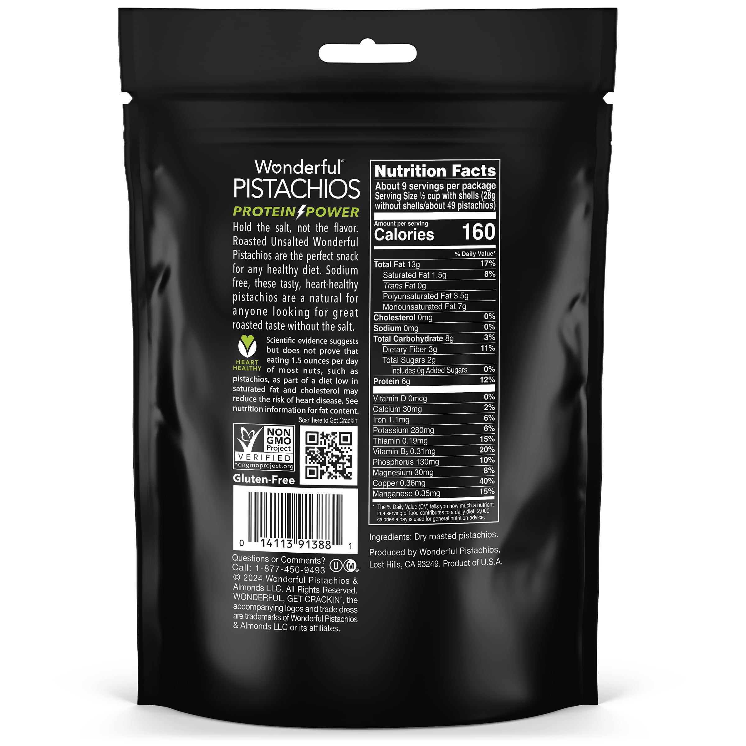 (2 pack) Wonderful Pistachios In-Shell Unsalted Nuts, 16 Ounce Resealable Bag