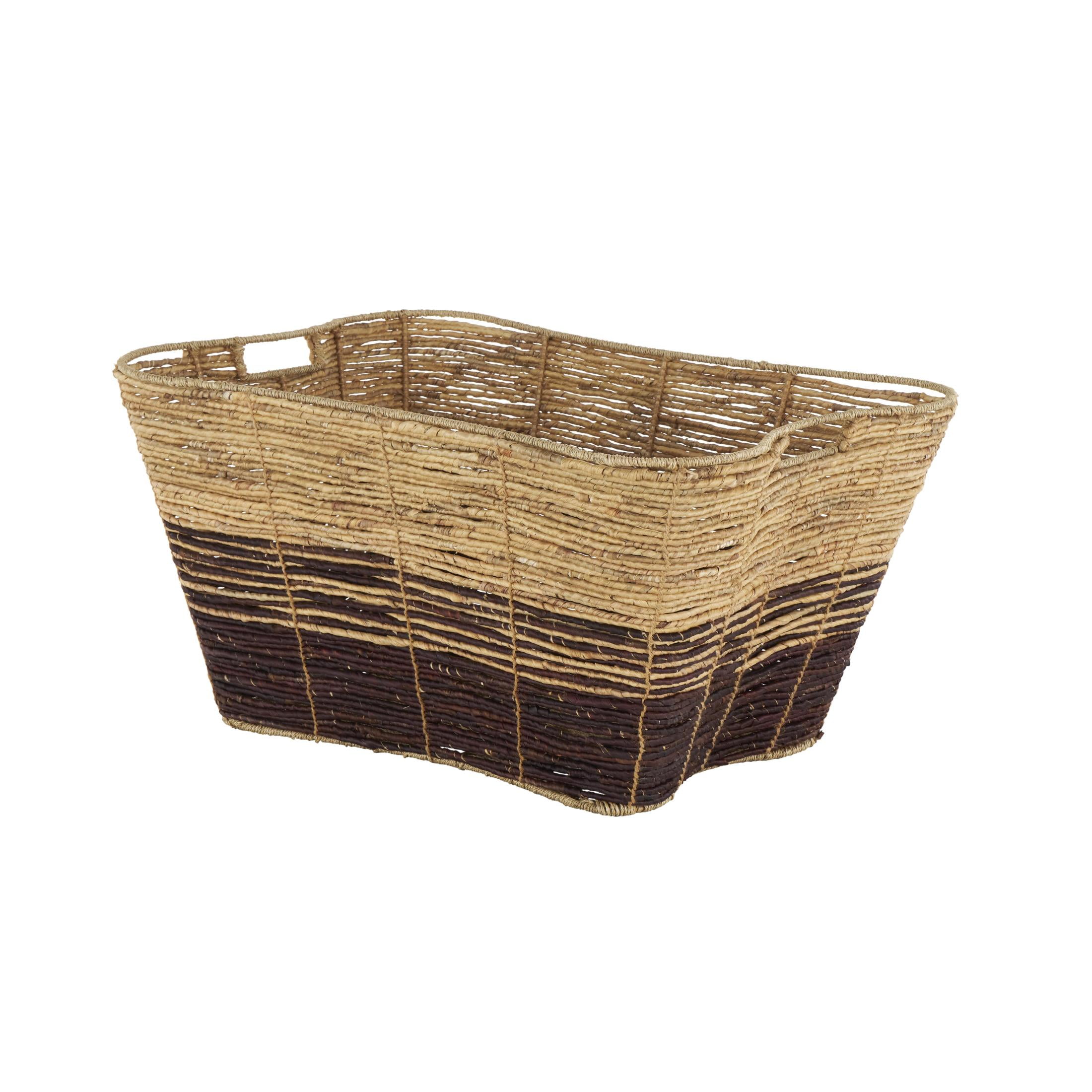 DecMode 30" x 15" Brown Seagrass Handmade Oversized Color Block Storage Basket with Slot Handles, 1-Piece